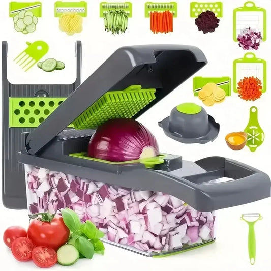 CraxeStore™ 14/16 in 1 Multifunctional Vegetable Chopper Handle Food Grate Food Chopper Vegetable Slicer Dicer Cut Kitchen Items cocina