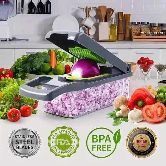 CraxeStore™ 14/16 in 1 Multifunctional Vegetable Chopper Handle Food Grate Food Chopper Vegetable Slicer Dicer Cut Kitchen Items cocina